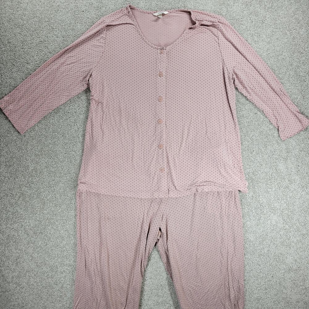 Soma Cool Nights Pajamas Womens XL Mauve Polka Dot Button Down 2 Piece Set